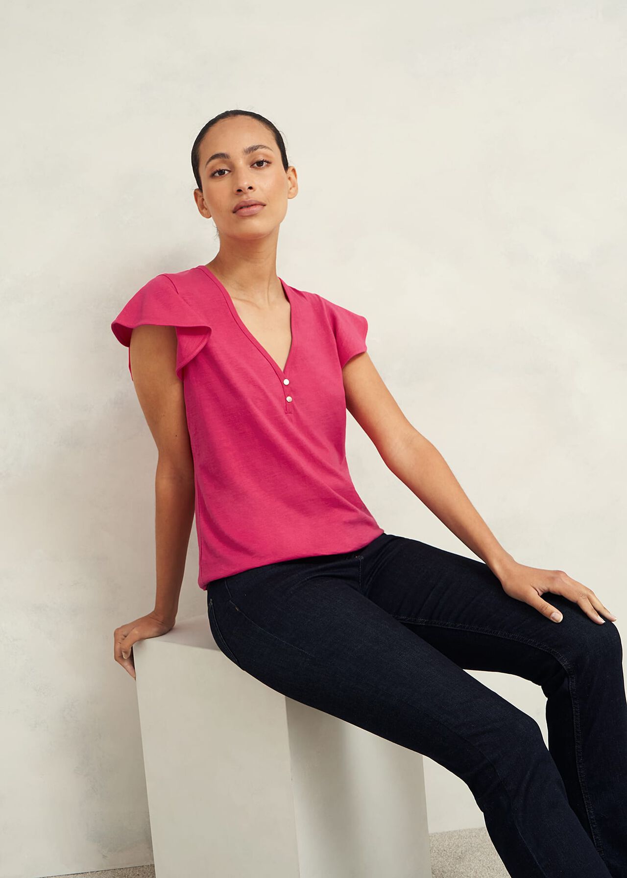 Pippa Cotton Slub Top, Zinnia Pink, hi-res