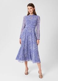 Helena Silk Midi Dress, Blue Multi, hi-res