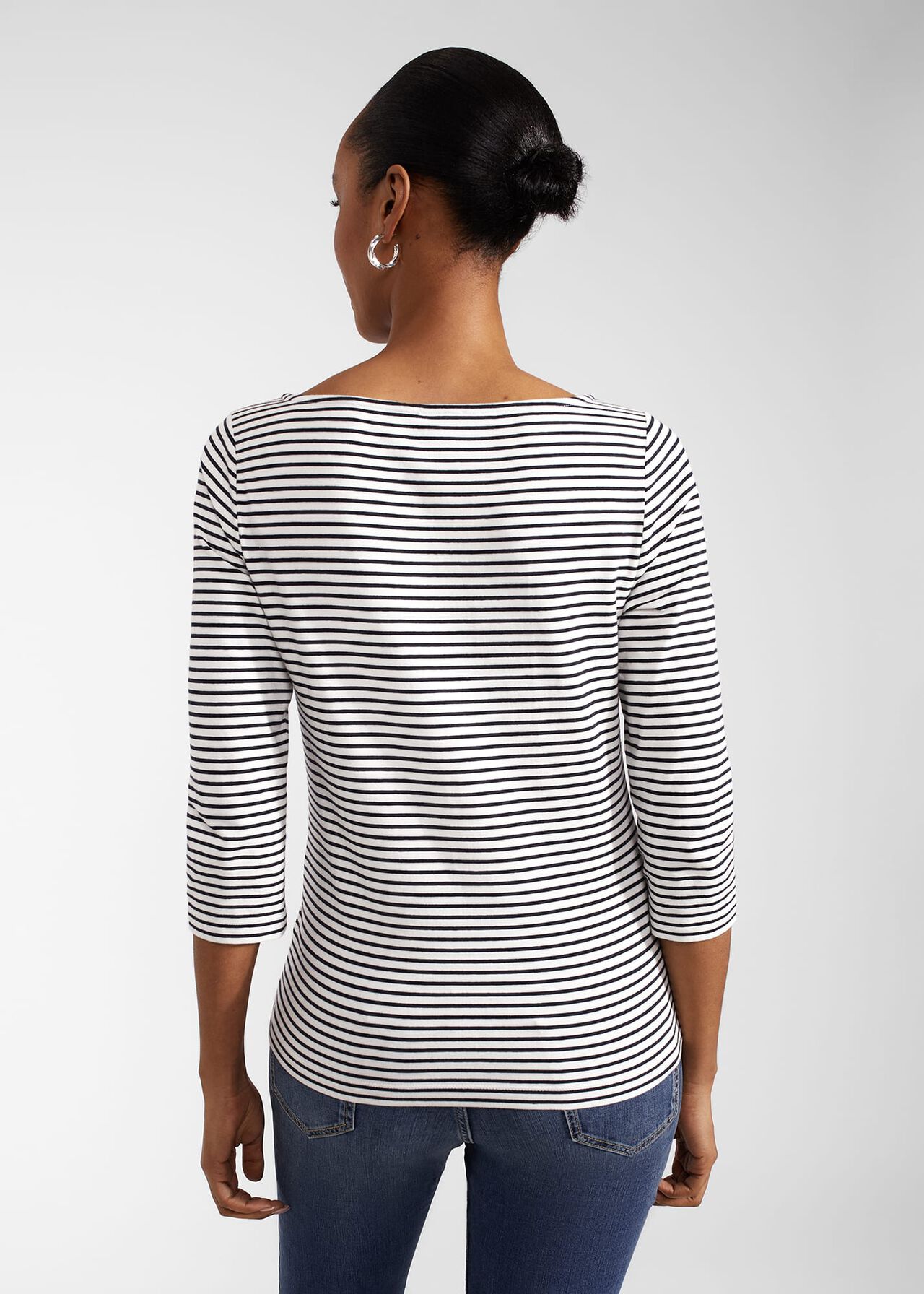Mallory Cotton Blend Striped Top, Ivory Navy, hi-res
