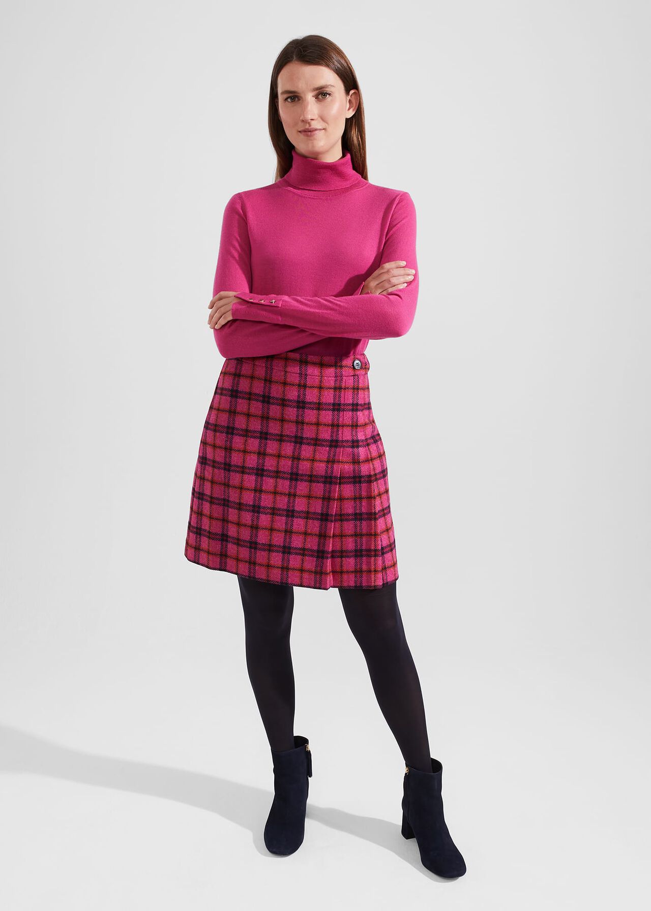 Lara Merino Wool Roll Neck Jumper, Pink, hi-res