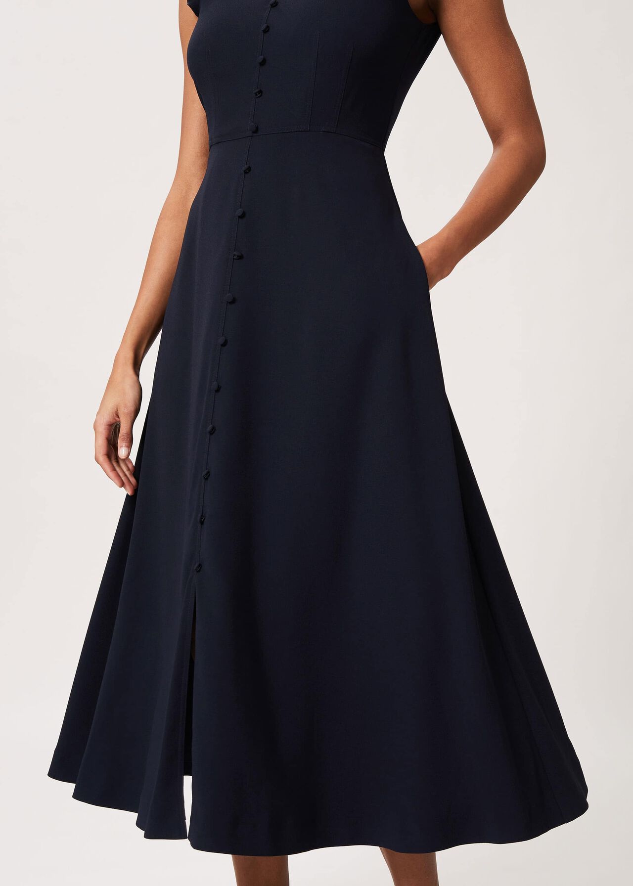 Vivien Satin Midi Dress, Navy, hi-res