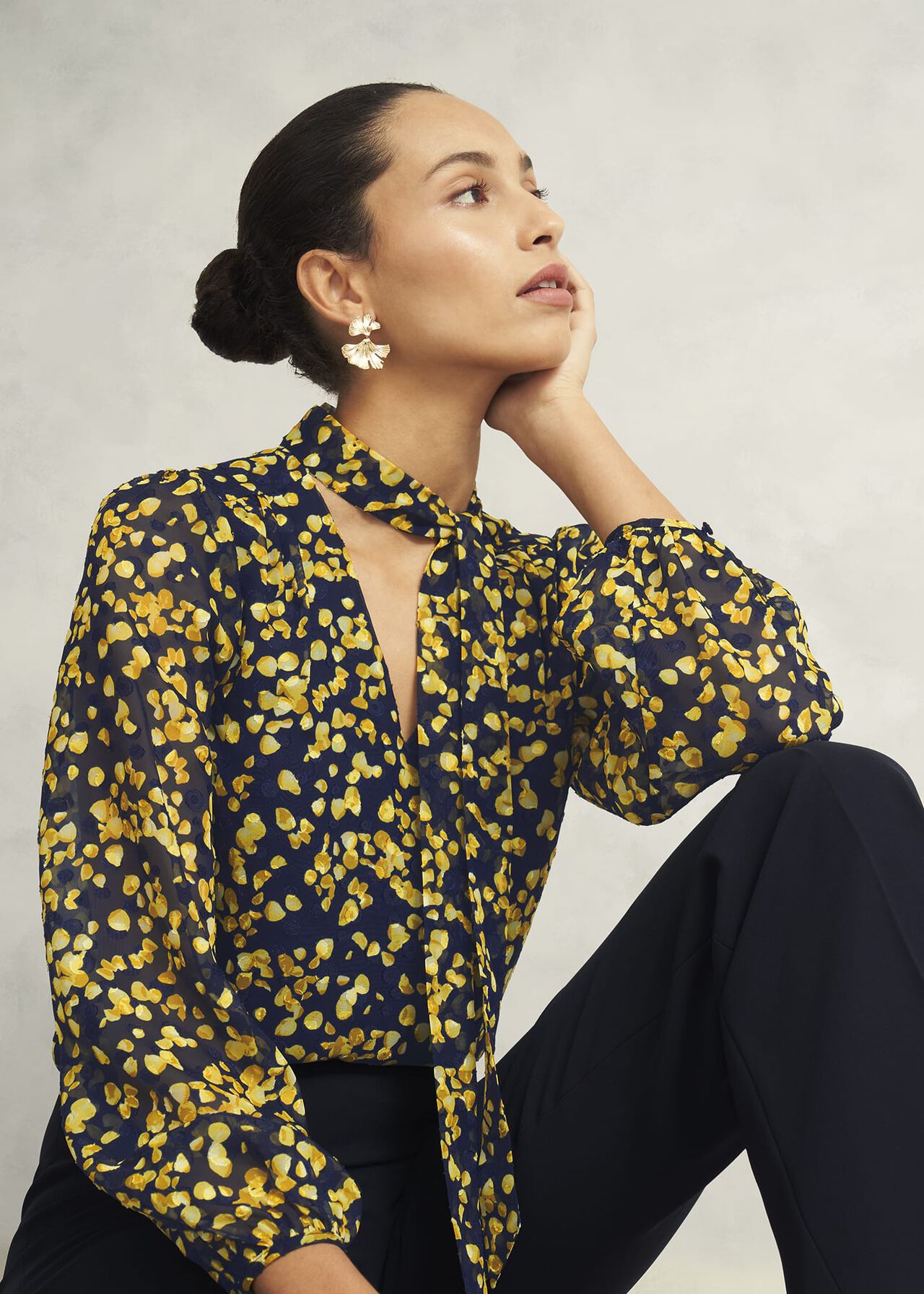 Aria Blouse, Navy Yellow, hi-res
