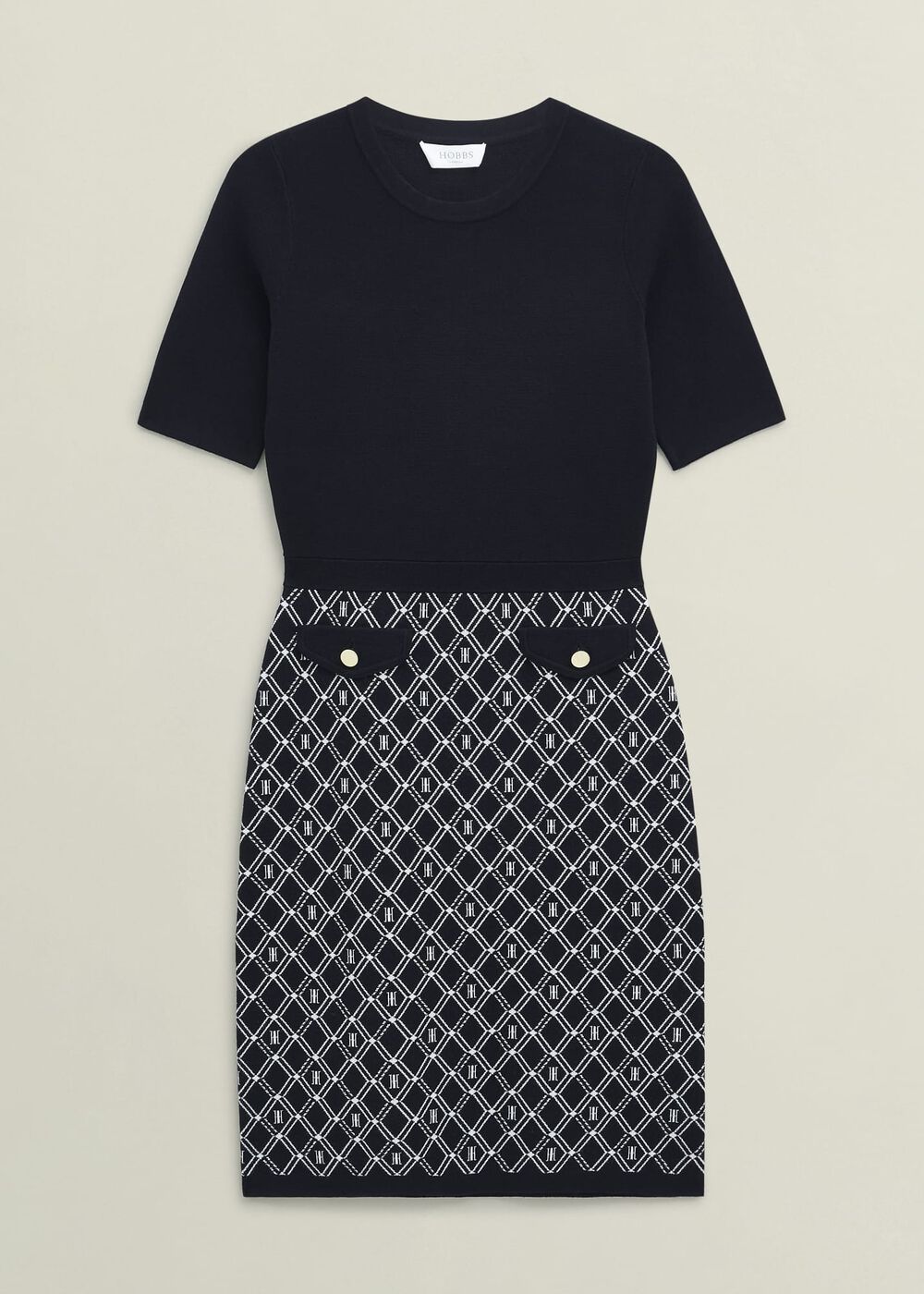 Perrie Knitted Dress, Navy Ivory, hi-res