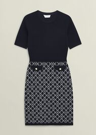 Perrie Knitted Dress, Navy Ivory, hi-res