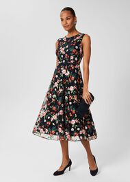 Rosella Embroidered Dress, Navy Multi, hi-res