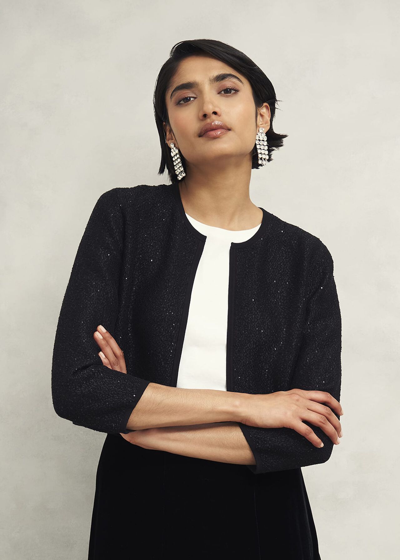 Elin Sequin Cardigan, Black, hi-res