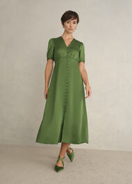 Isabelle Textured Satin Dress, Bay Leaf Green, hi-res
