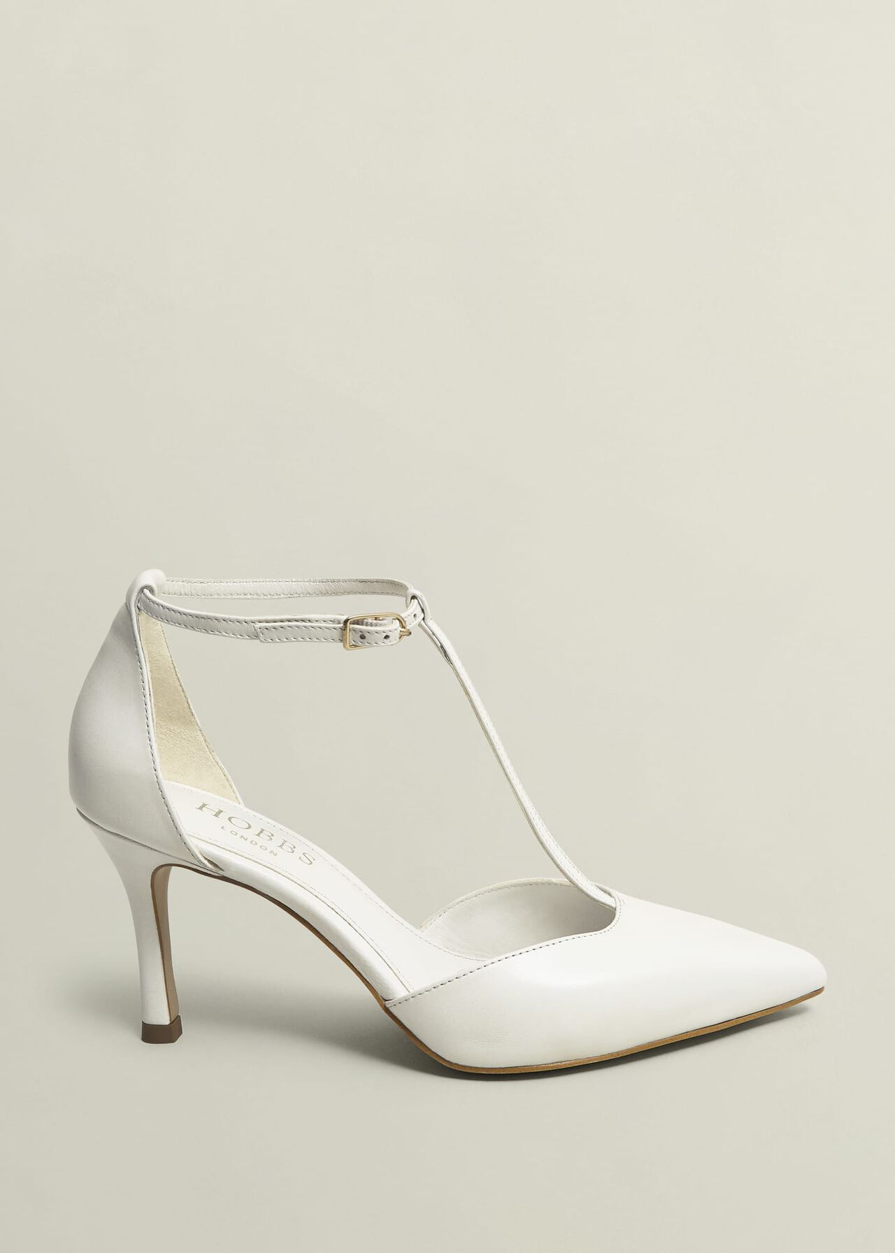 Alice T-Bar Leather Court Shoes, Ivory, hi-res
