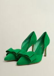 Elva Suede Bow Court Shoes, Cilantro Green, hi-res