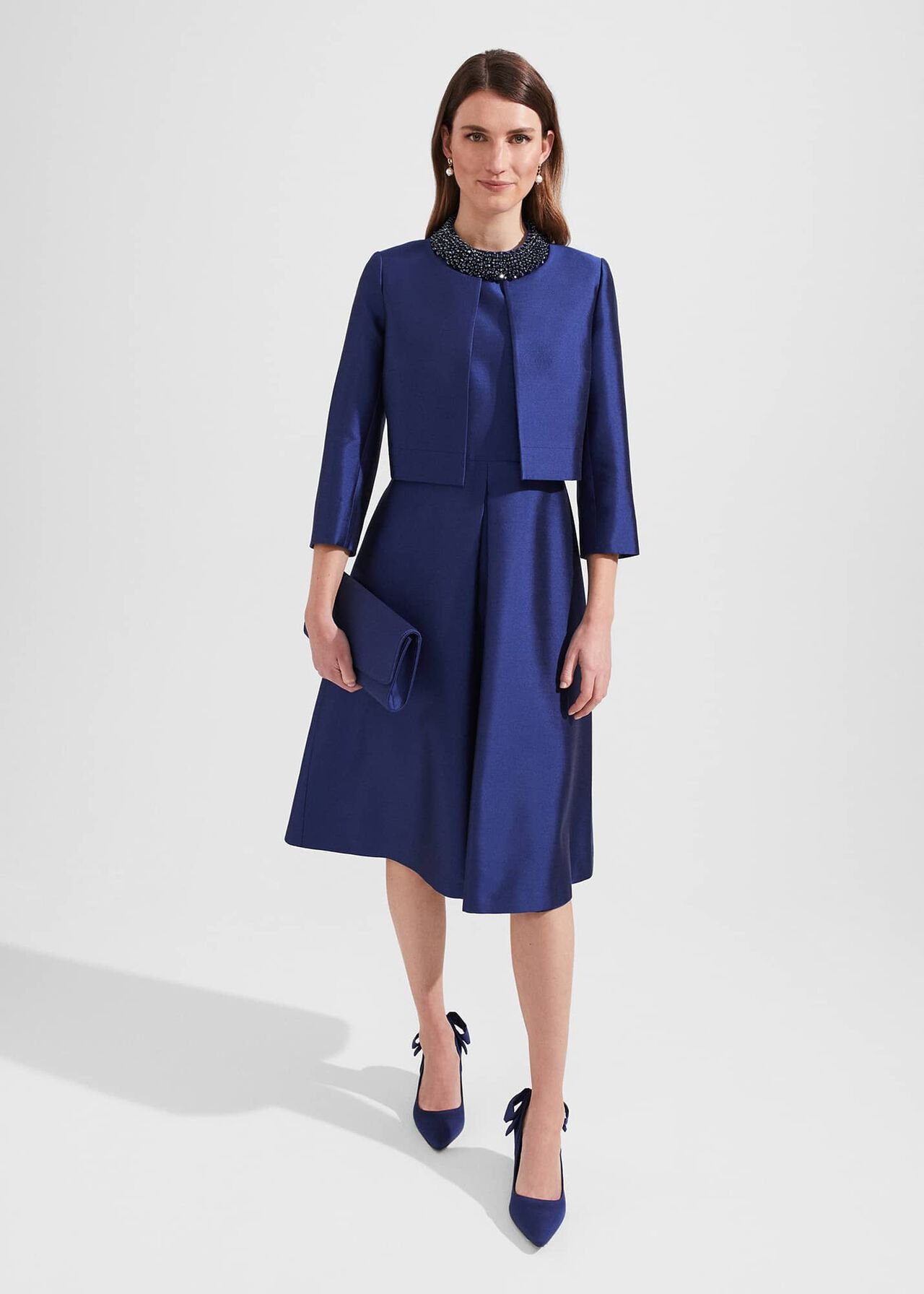 Christie Silk Wool Beaded Dress, Royal Blue, hi-res