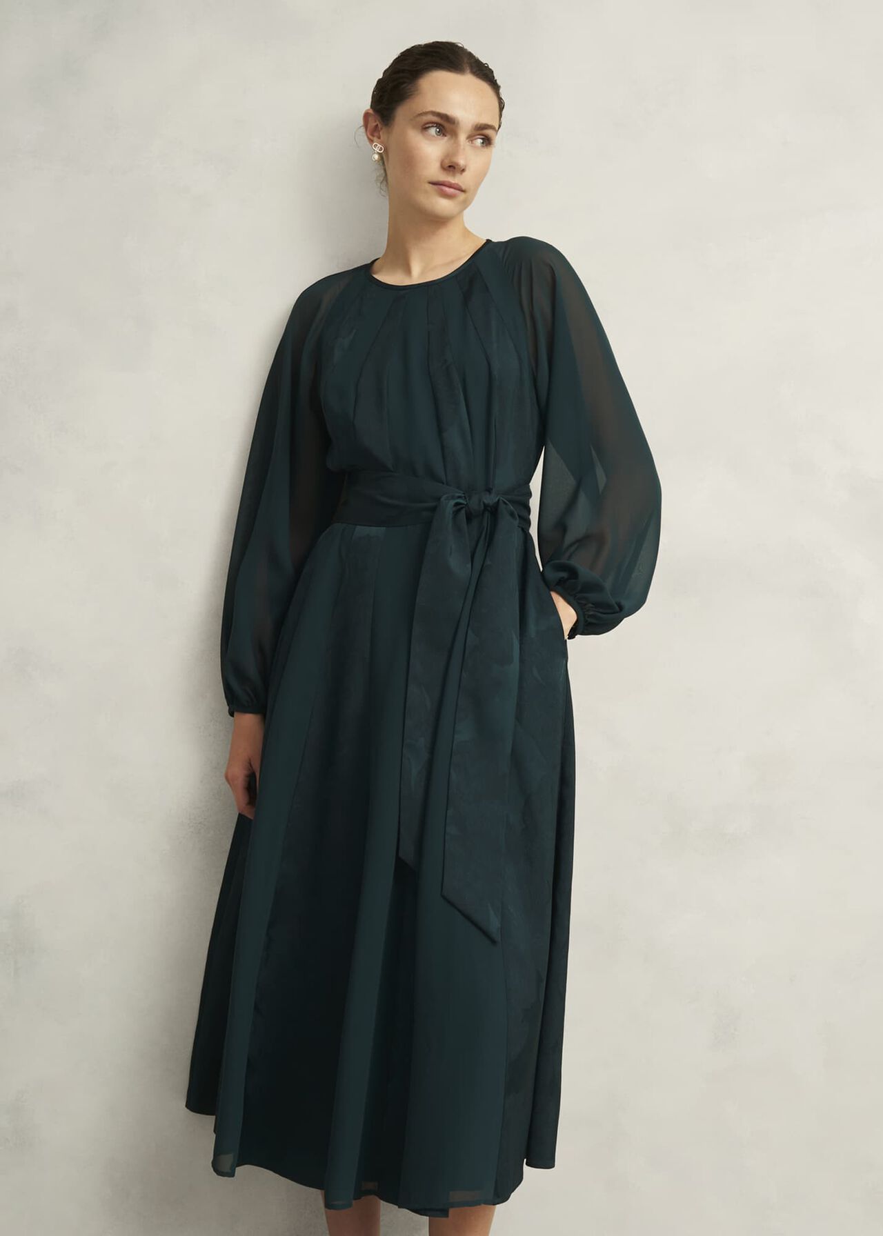 Loren Jacquard Dress, Evergreen, hi-res