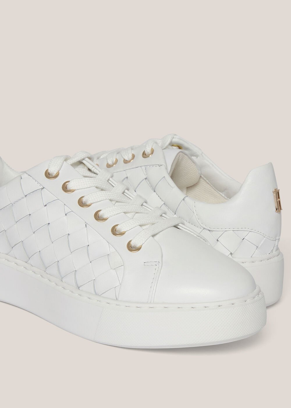 Ada Woven Leather Trainers, White, hi-res