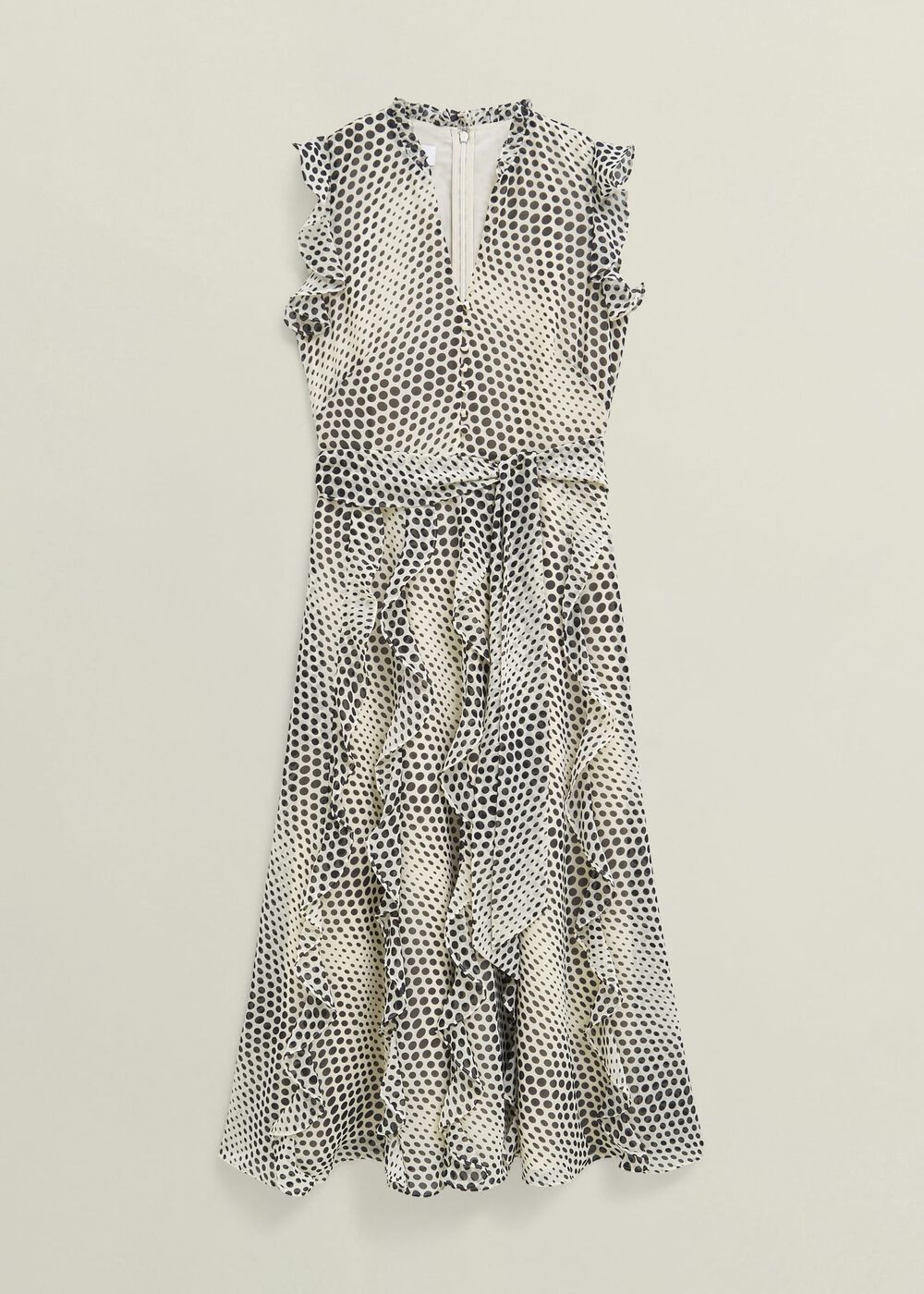 Nina Ruffle Midi Dress, Cream Black, hi-res