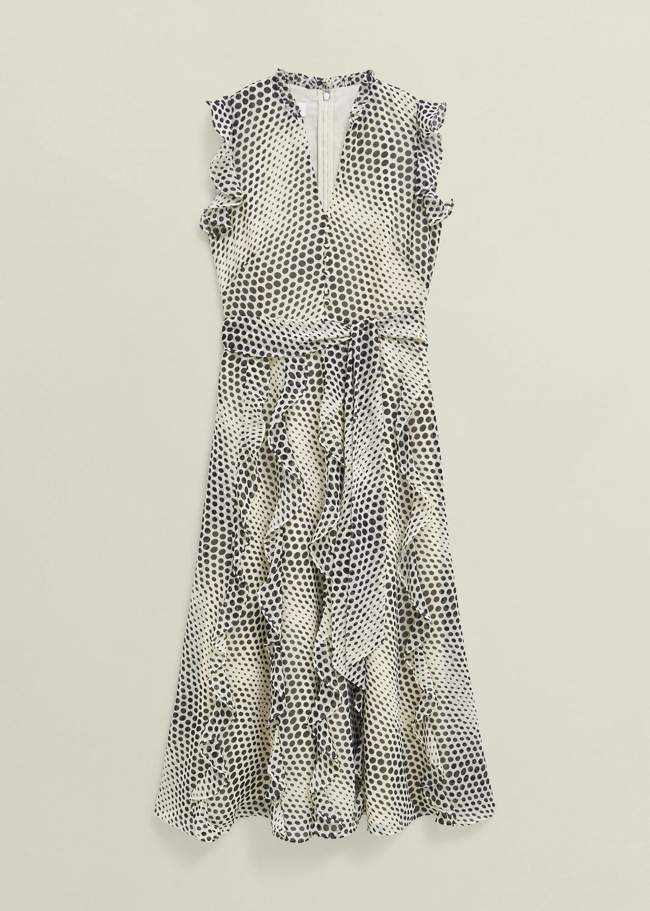Nina Ruffle Midi Dress, Cream Black, hi-res