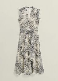 Nina Ruffle Midi Dress, Cream Black, hi-res