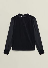 Lorelai High Neck Sheer Sleeve Top, Black, hi-res