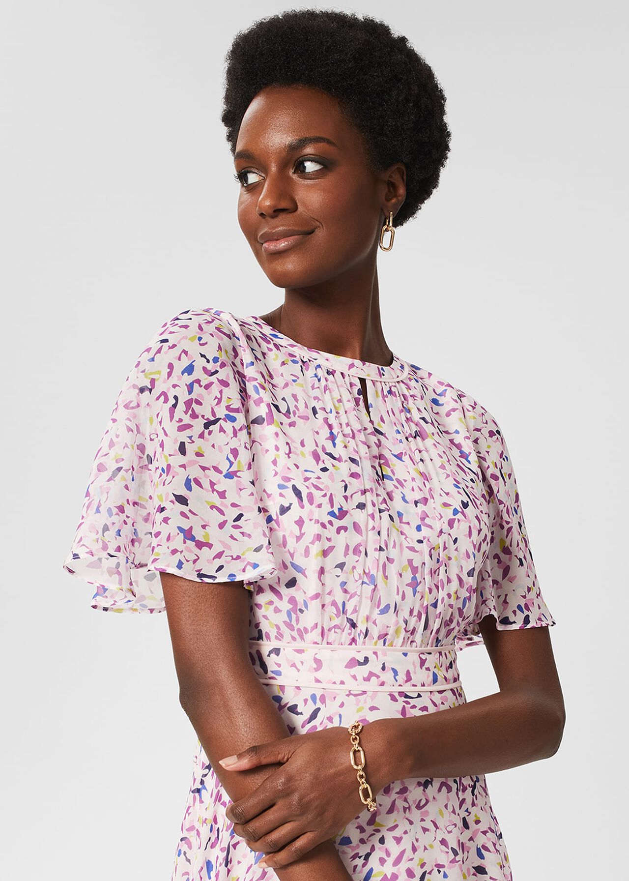 Lisette Silk Fit And Flare Dress, Pale Pink Multi, hi-res