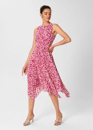 Talisa Pleated Midi Dress, Magenta Ivory, hi-res