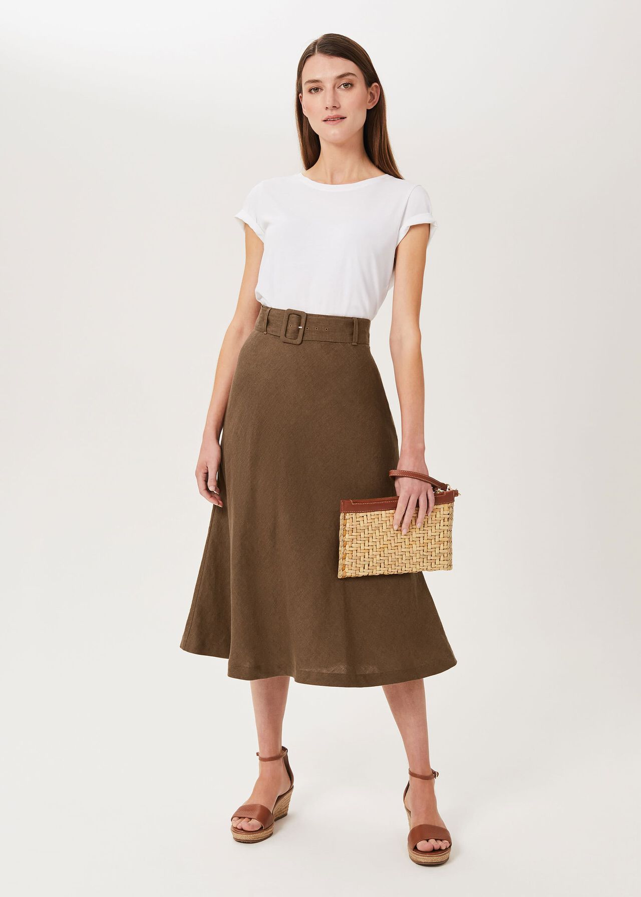 Josephine Linen Skirt, Brown, hi-res