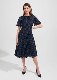 Ceira Spot Fit And Flare Dress, Navy Ivory, hi-res