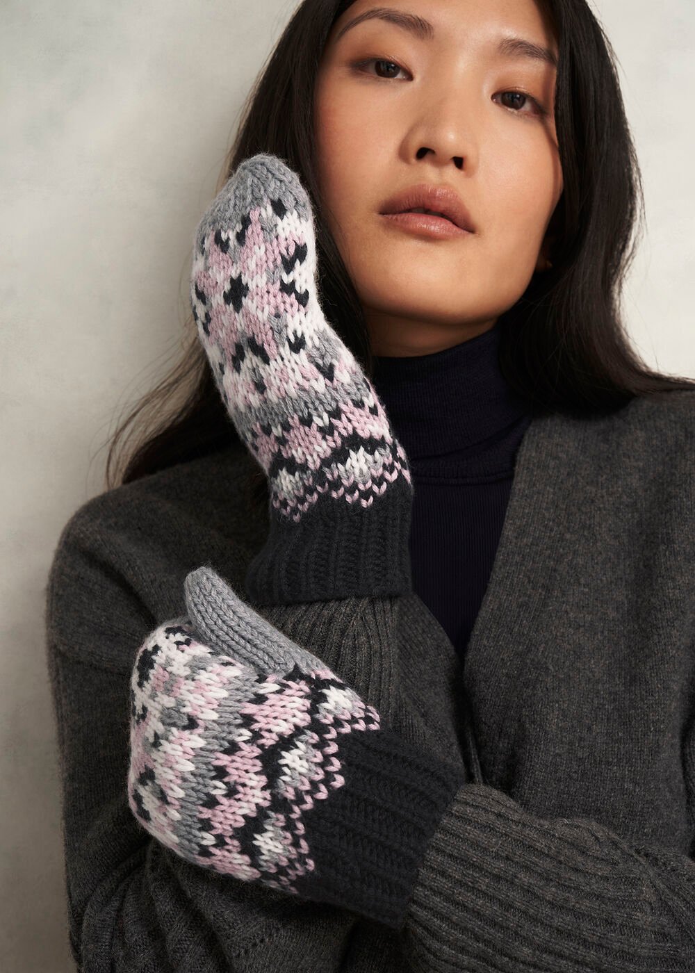 Deanna Fairisle Mittens, Grey Multi, hi-res