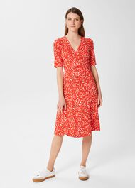 Dina Jersey Wrap Dress, Red Ivory, hi-res
