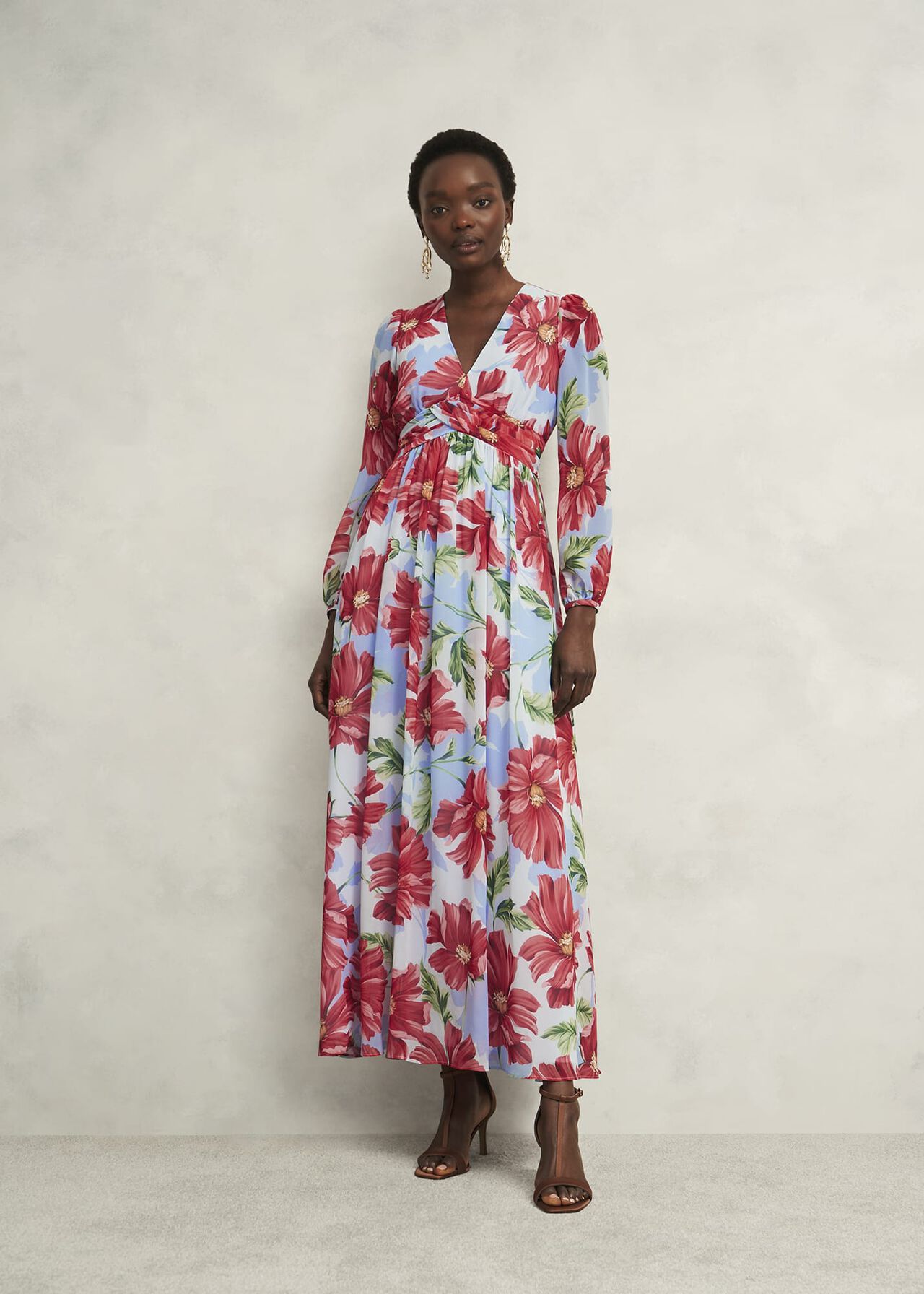 Amelie Twist Detail Dress, Blue Red, hi-res