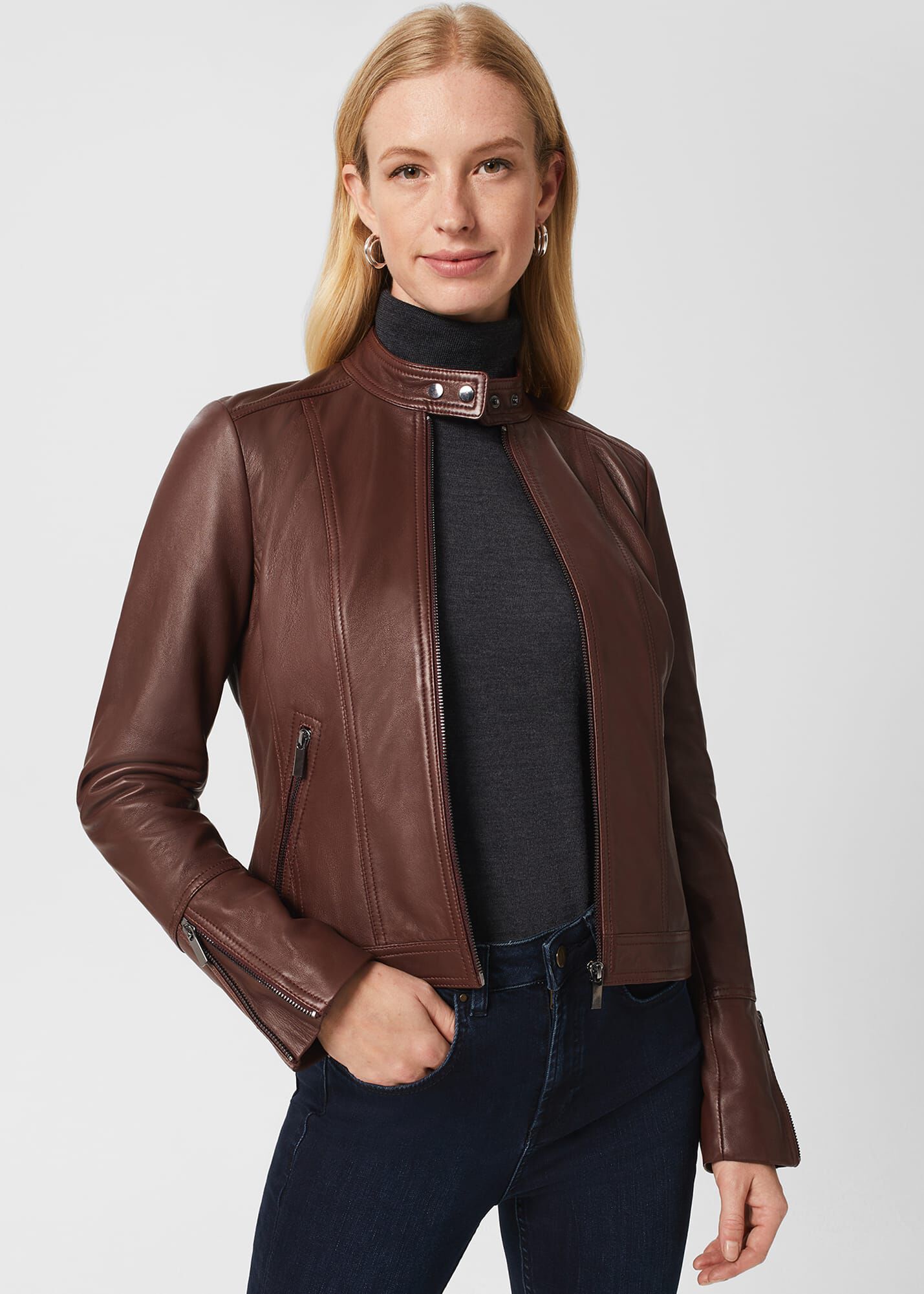 High neck leather jacket womens hotsell