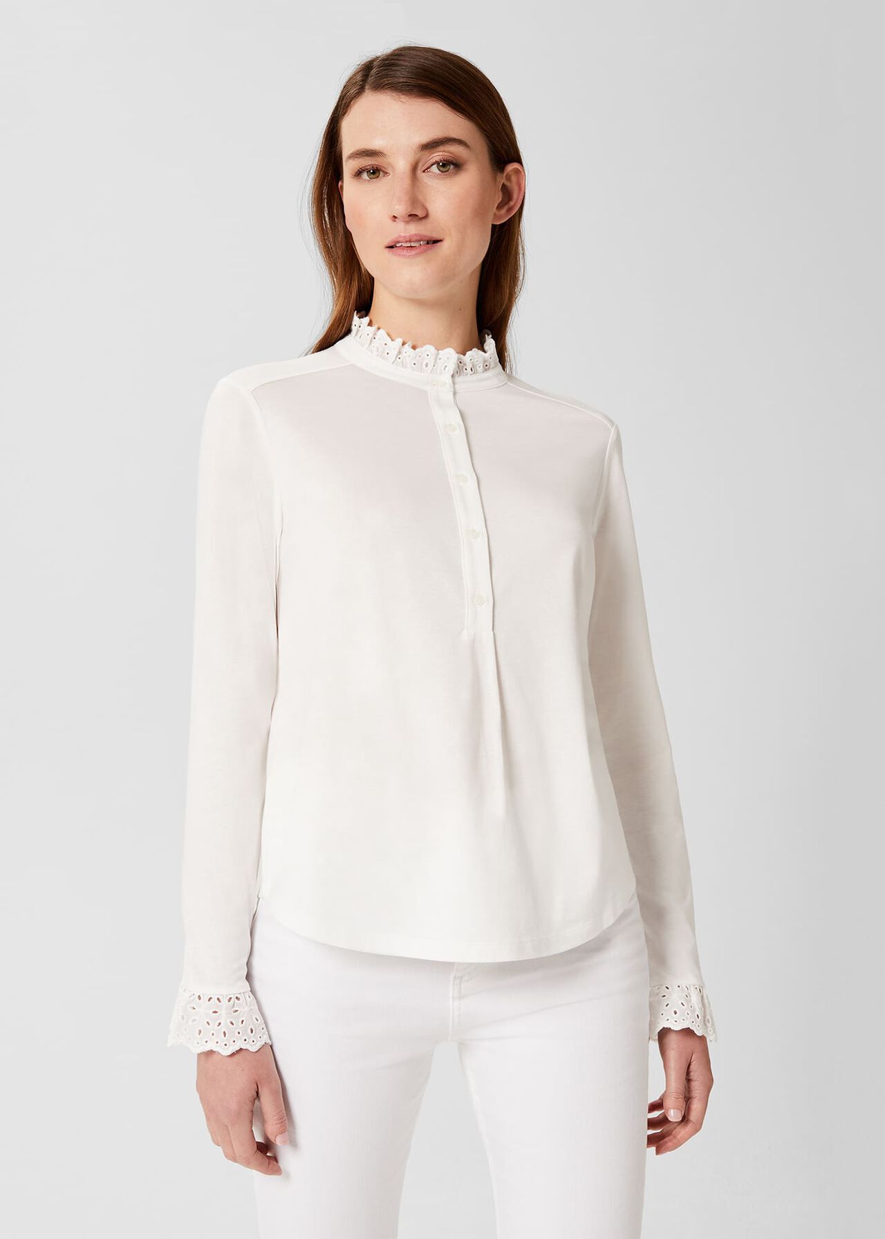 Adalee Broderie Cuff Blouse, Ivory, hi-res