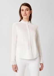 Adalee Broderie Cuff Blouse, Ivory, hi-res