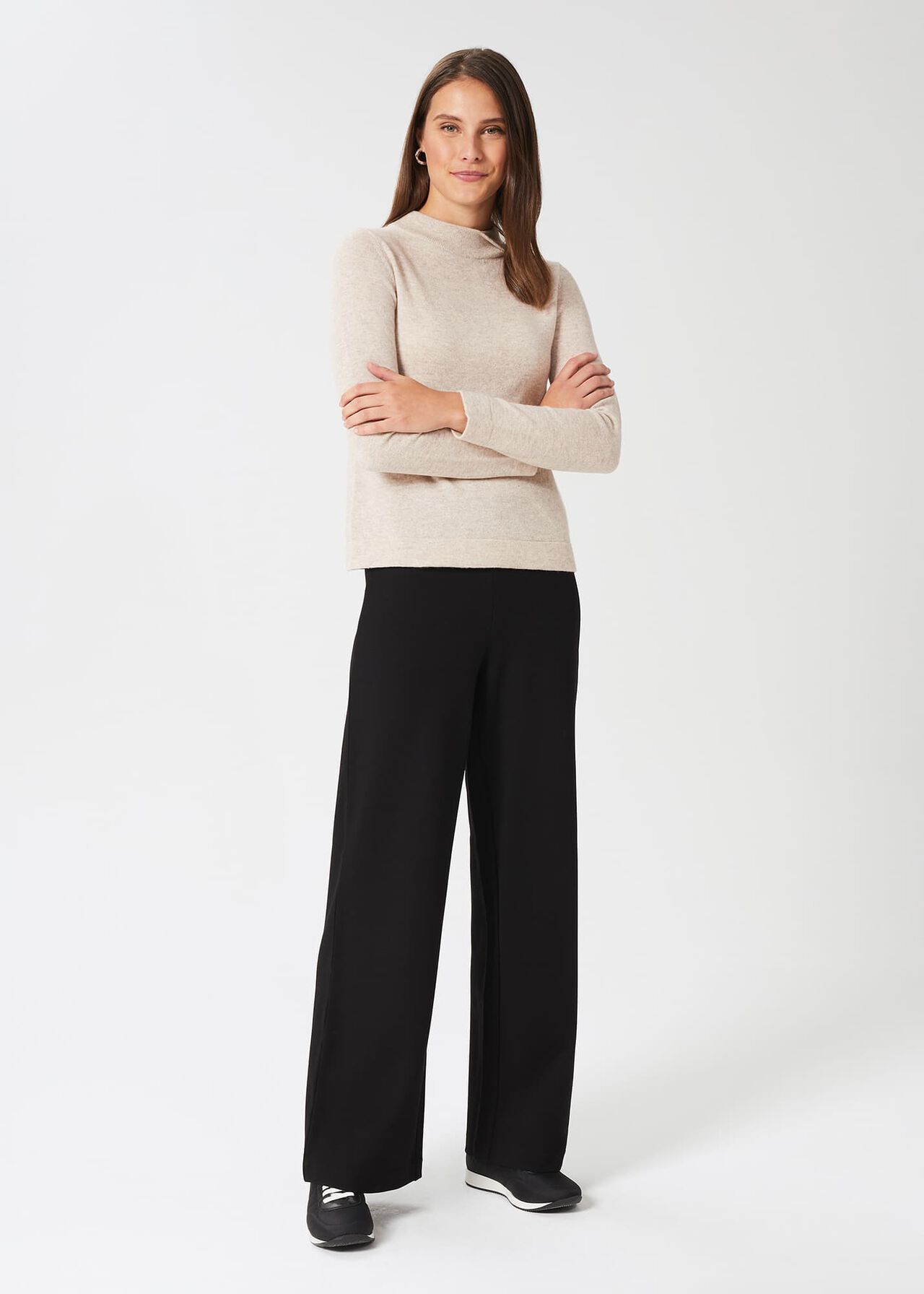 Pippa Jersey Wide Leg Trousers, Black, hi-res