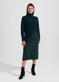 Jas Satin Skirt, Hawthorn Green, hi-res