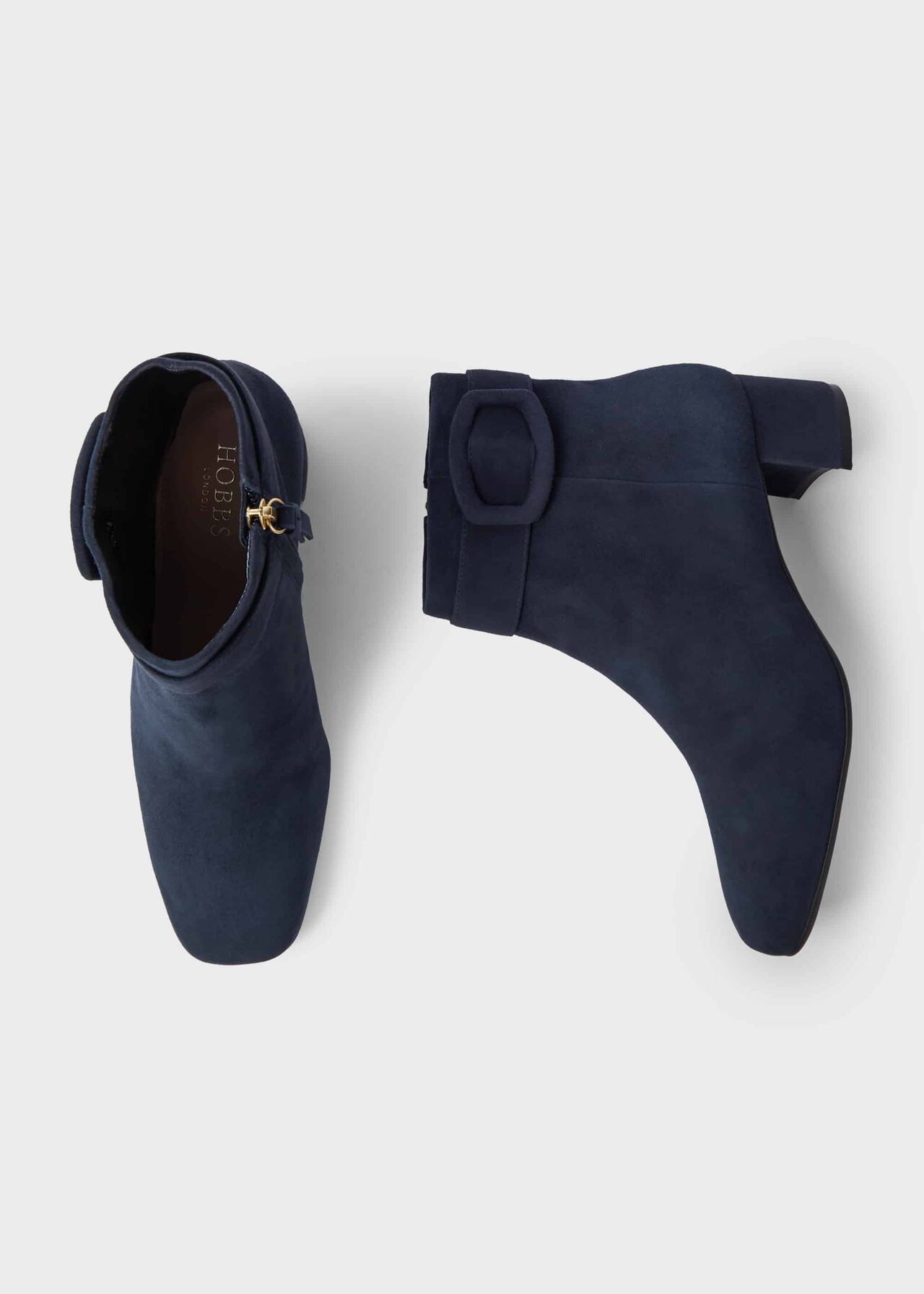 Hailey Suede Block Heel Ankle Boots, Navy, hi-res