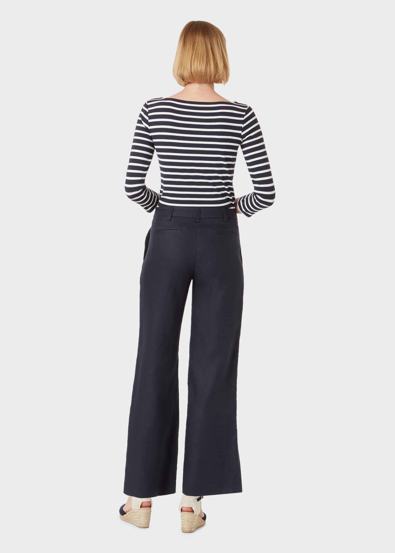 Nicole Linen Wide Leg trousers, Navy, hi-res