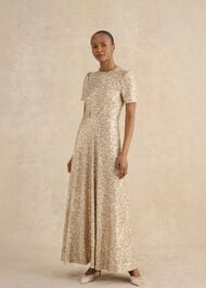 Shirley Sequin Trimmed Maxi Dress, Champagne, hi-res