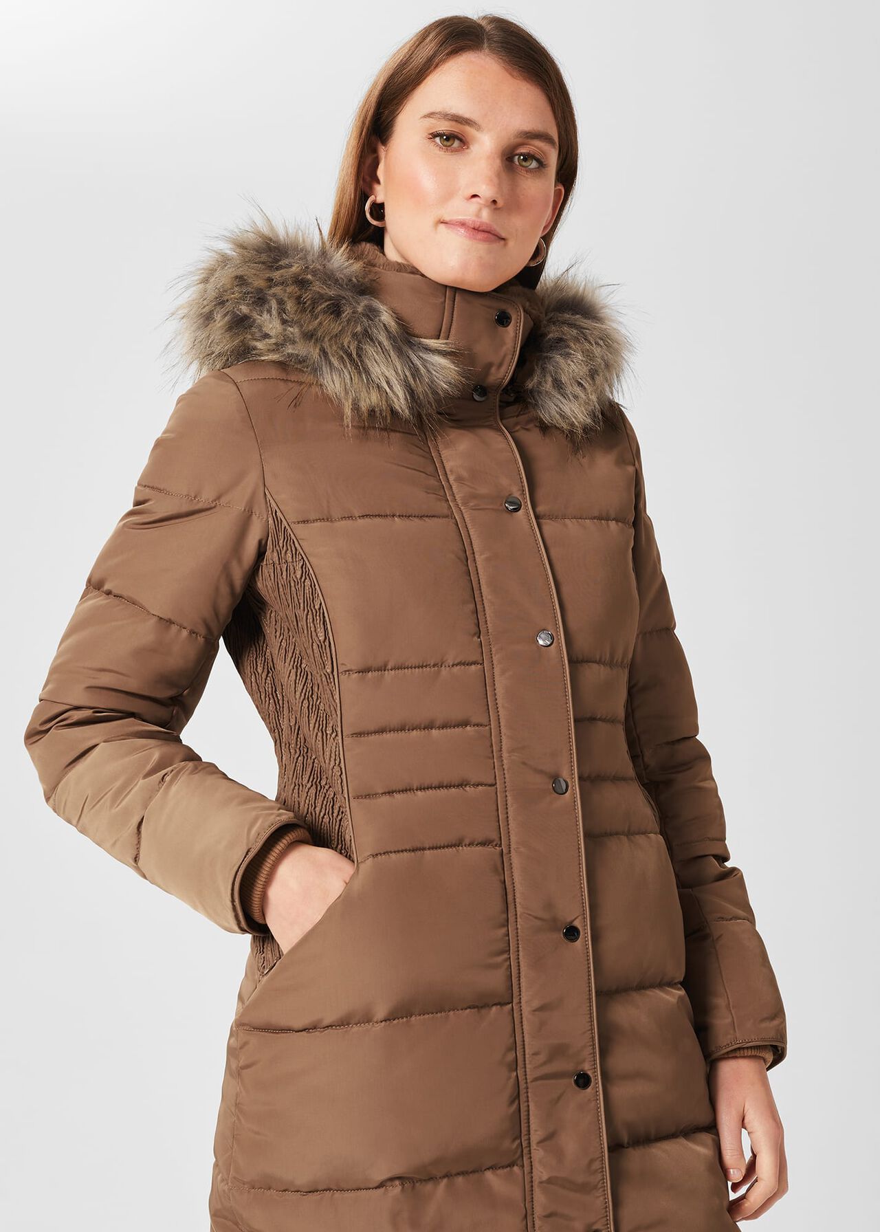 Dita Puffer Jacket With Hood, Camel, hi-res