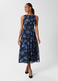 Carly Floral Midi Dress, Navy Blue, hi-res