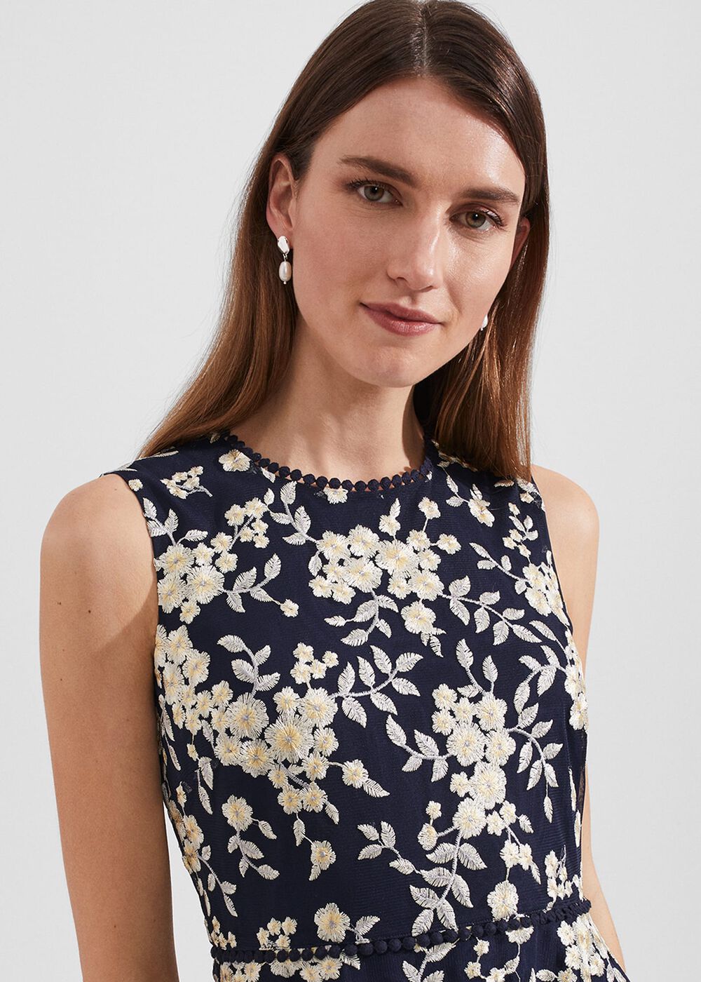 Scarlett Embroidered Dress, Navy Yellow, hi-res