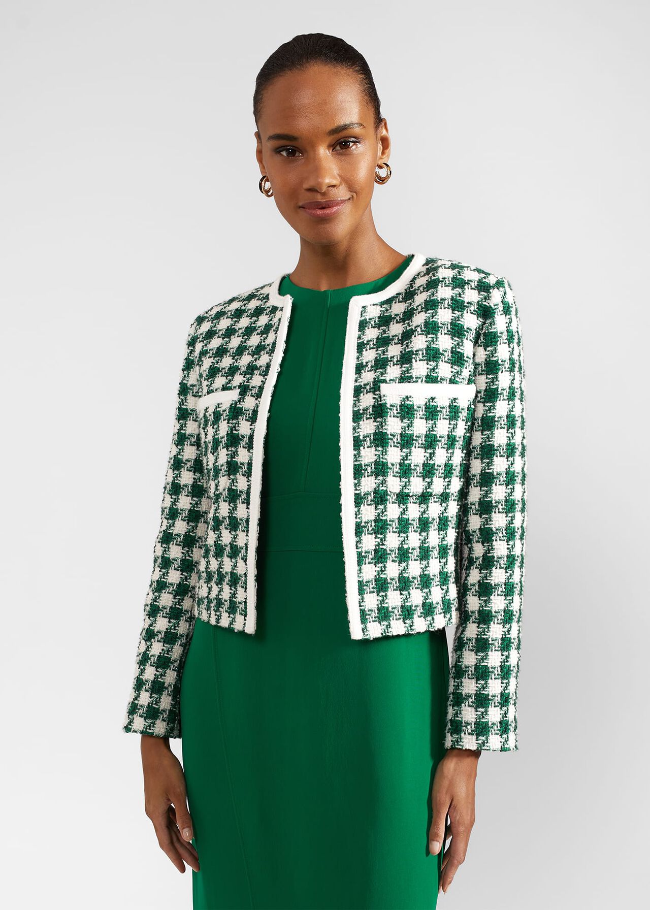 Genevieve Cotton Blend Jacket, Green Ivory, hi-res