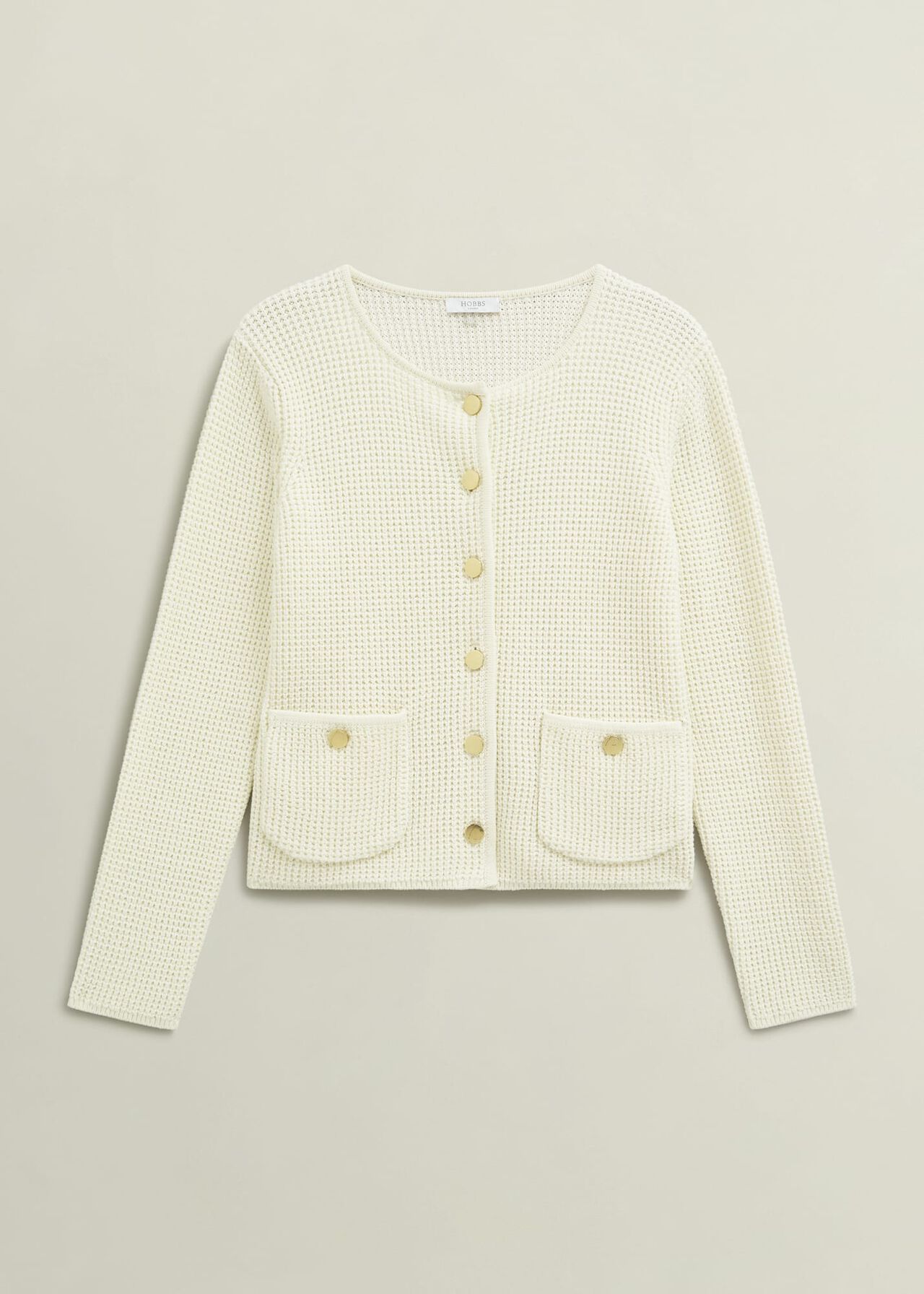 Adela Cotton Knitted Jacket , Warm Ivory, hi-res