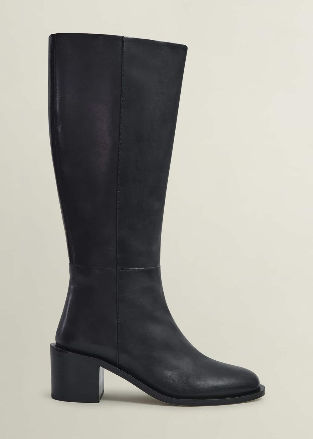 Darcie Leather Knee Boots, Black, hi-res