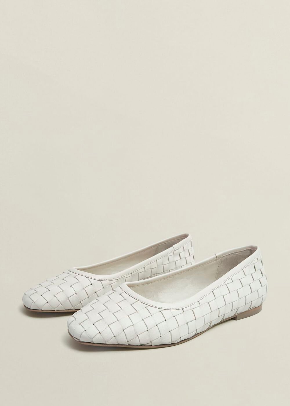 Raina Woven Leather Flats, Chalk Beige, hi-res