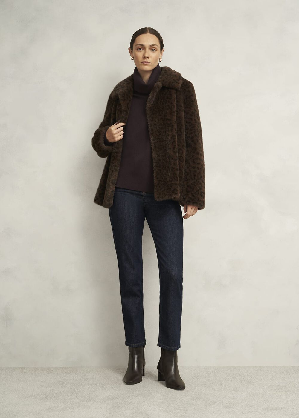Yvette Roll Neck Knitted Jumper, Alder Brown, hi-res