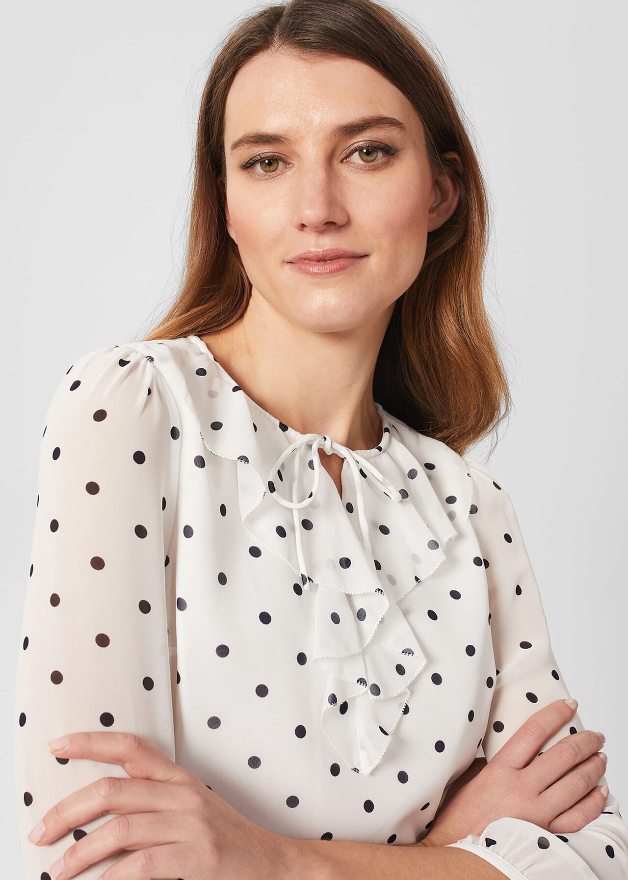 Demi Spot Blouse, Ivory Navy, hi-res