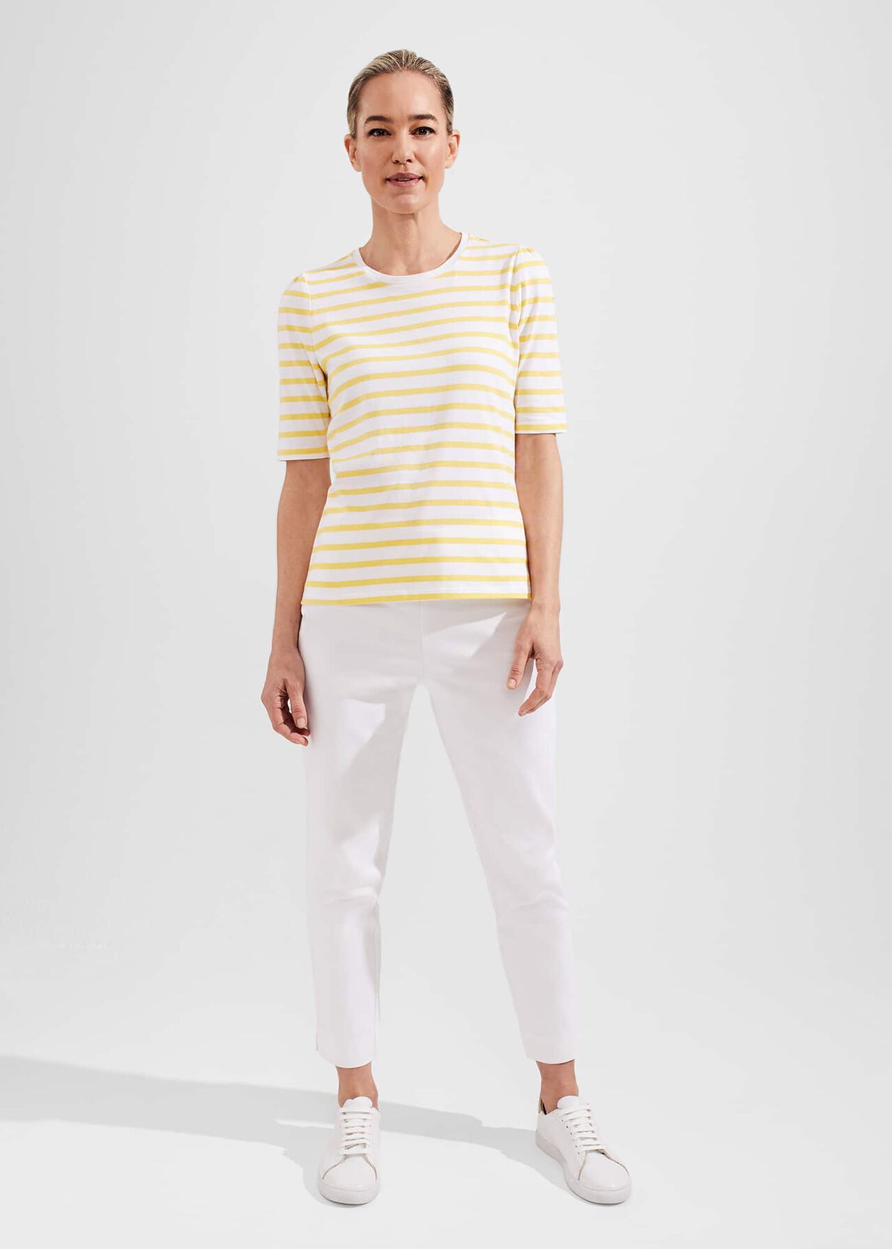 Eva Cotton Striped T-Shirt, White Yellow, hi-res