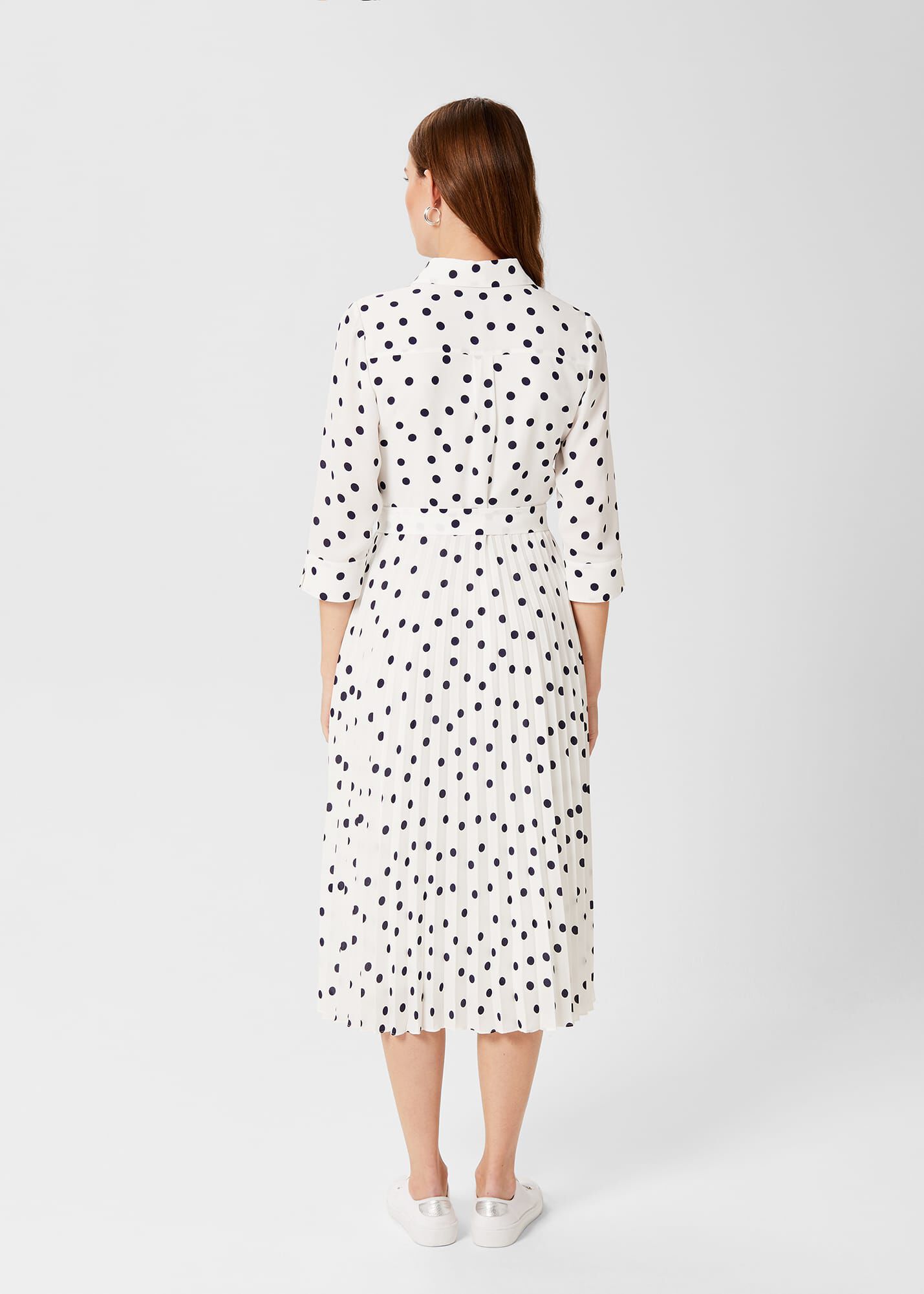 Navy spot midi dress new arrivals