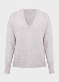 Jessa V Neck Cashmere Jumper, Pale Grey Marl, hi-res