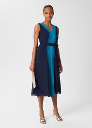 Lila V Neck Midi Dress, Navy Multi, hi-res