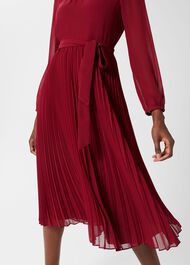 Paulina Pleated Dress, Burgundy, hi-res