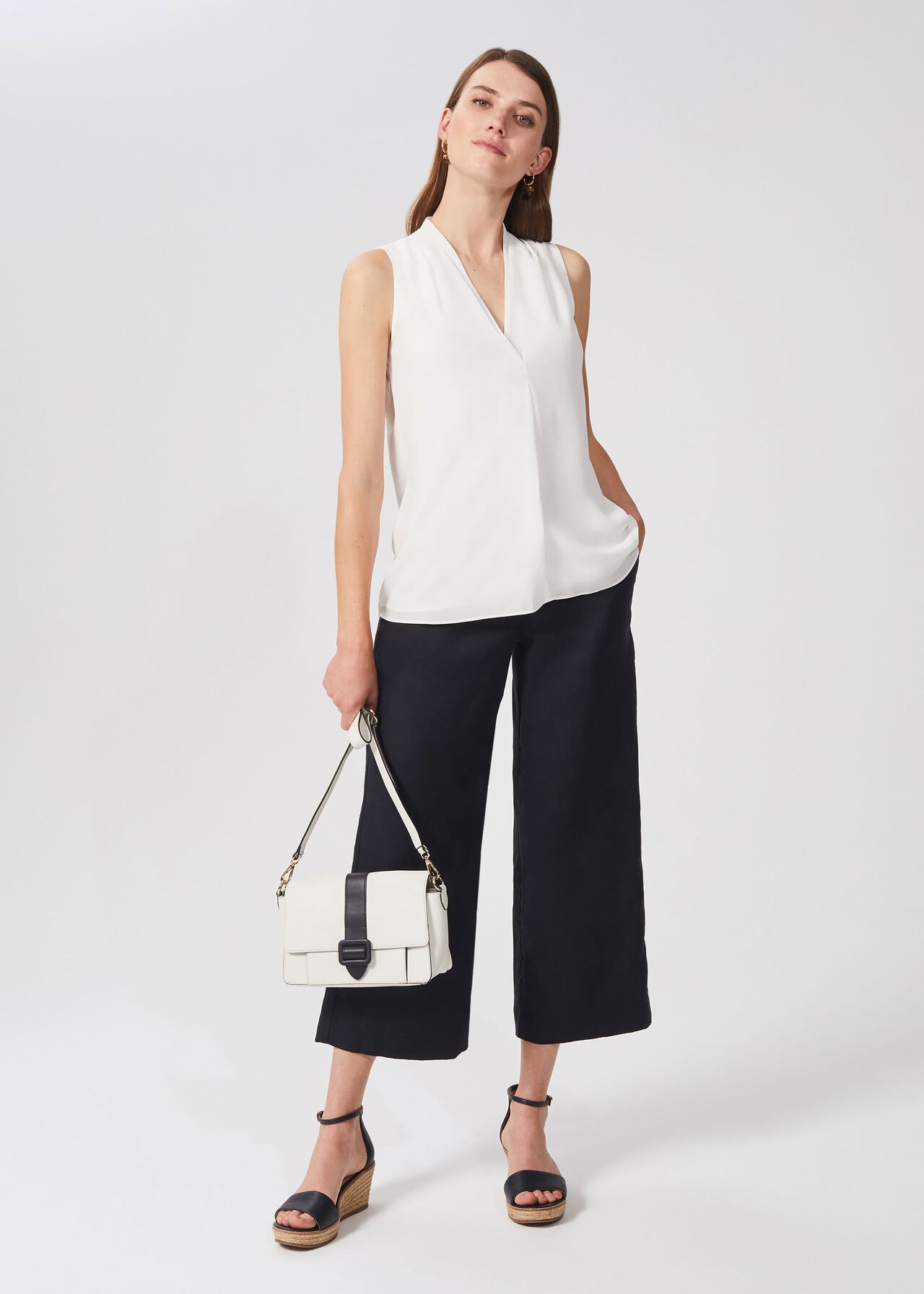 Luana V Neck Blouse, Ivory, hi-res